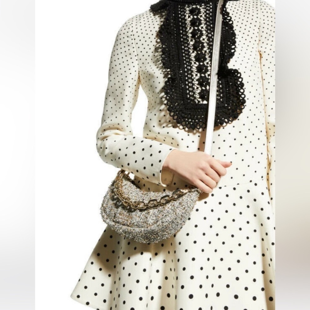Kate Spade Smile  Metallic Tweed Chain Silver Crossbody Clutch